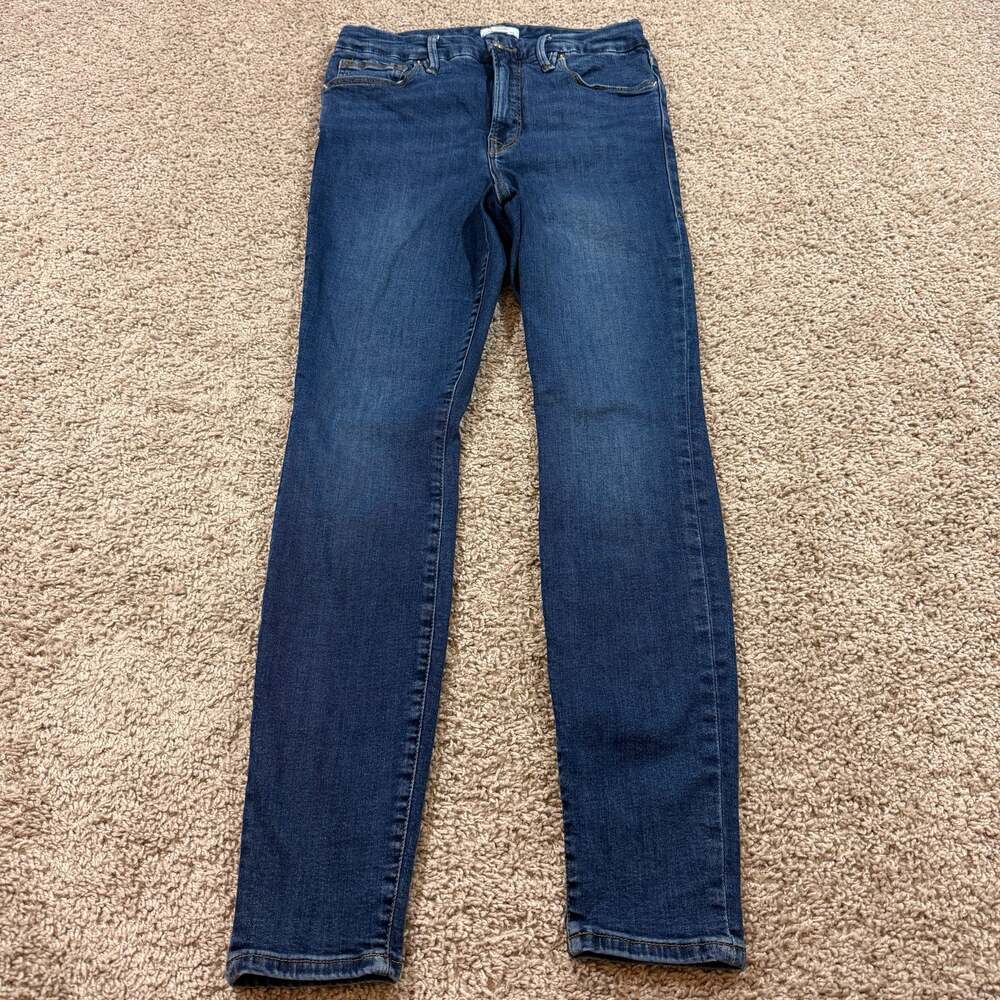 Good American Womens 8 29 Skinny Jeans Blue Stretch Denim Mid Rise Dark Wash